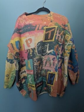 Colorful Multicolor Graphic Crewneck Sweater - Cotton/Wool Blend - Andy Warhol